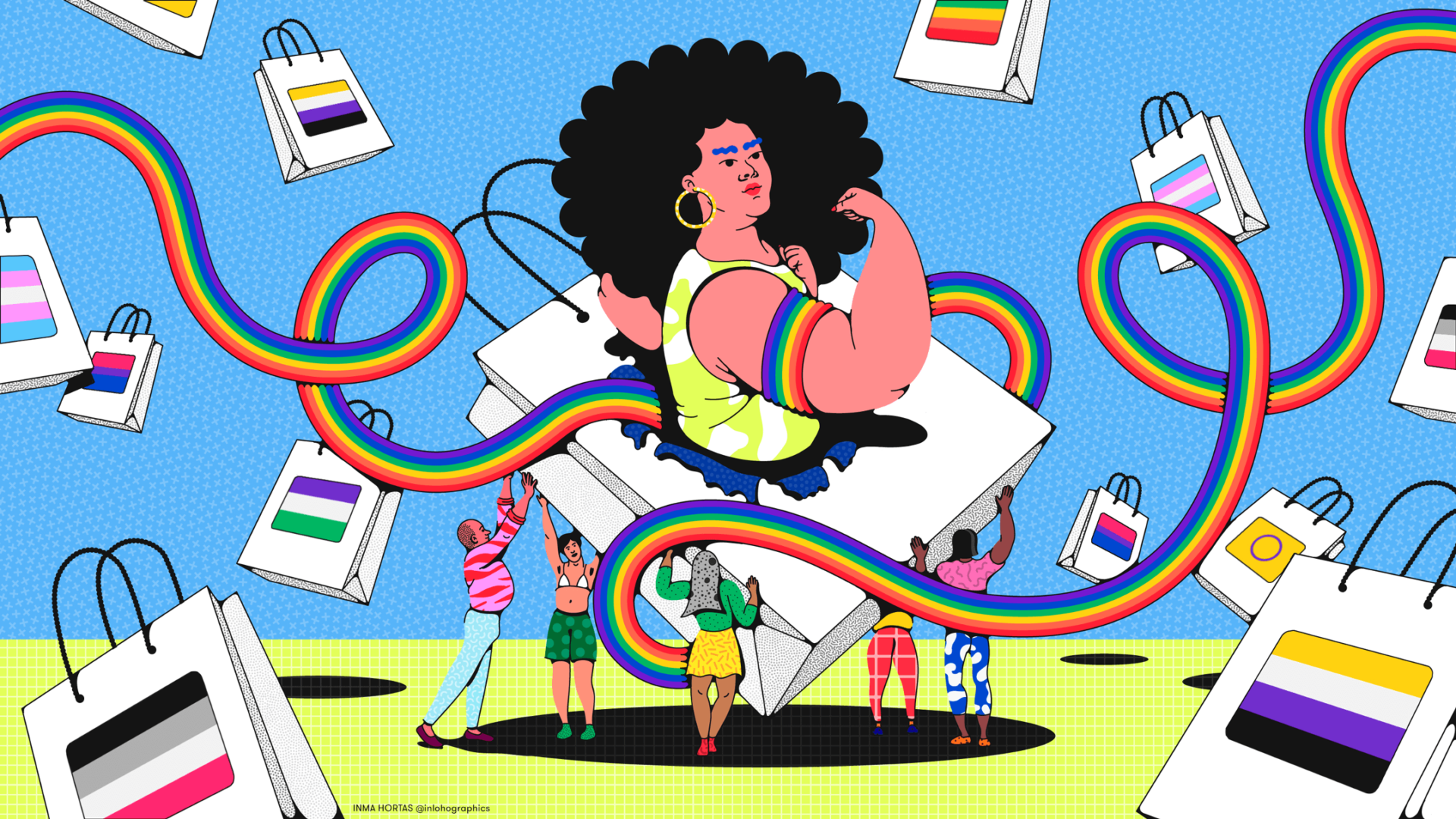 "Rainbow-washing is real—here's how to avoid it What is rainbow capitalism?".Editorial illustration by Inma Hortas for Reviews (USA Today)
