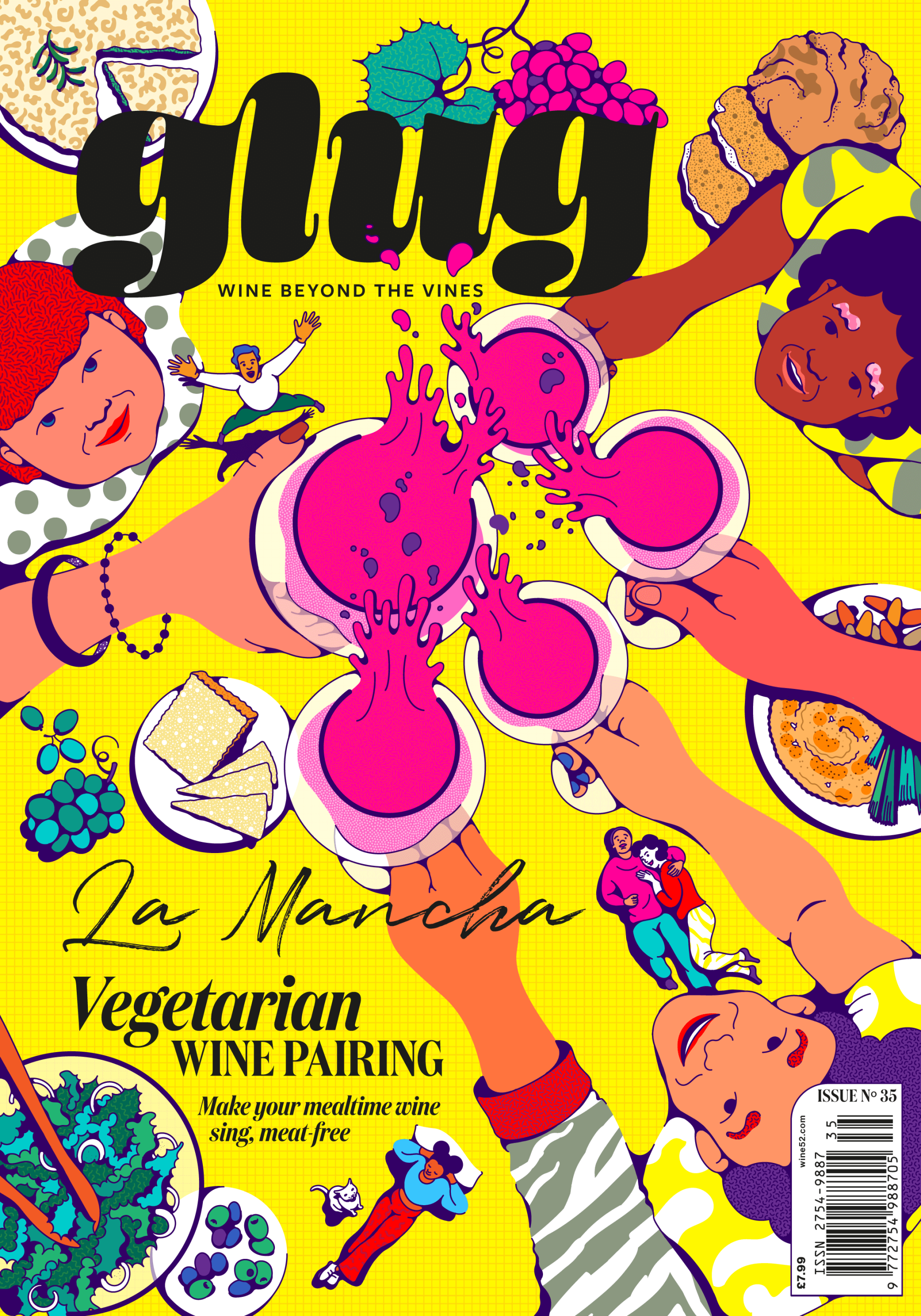 Illustrated cover for Glug Magazine Nº 35 about La Mancha wines, by the illustrator Inma Hortas.