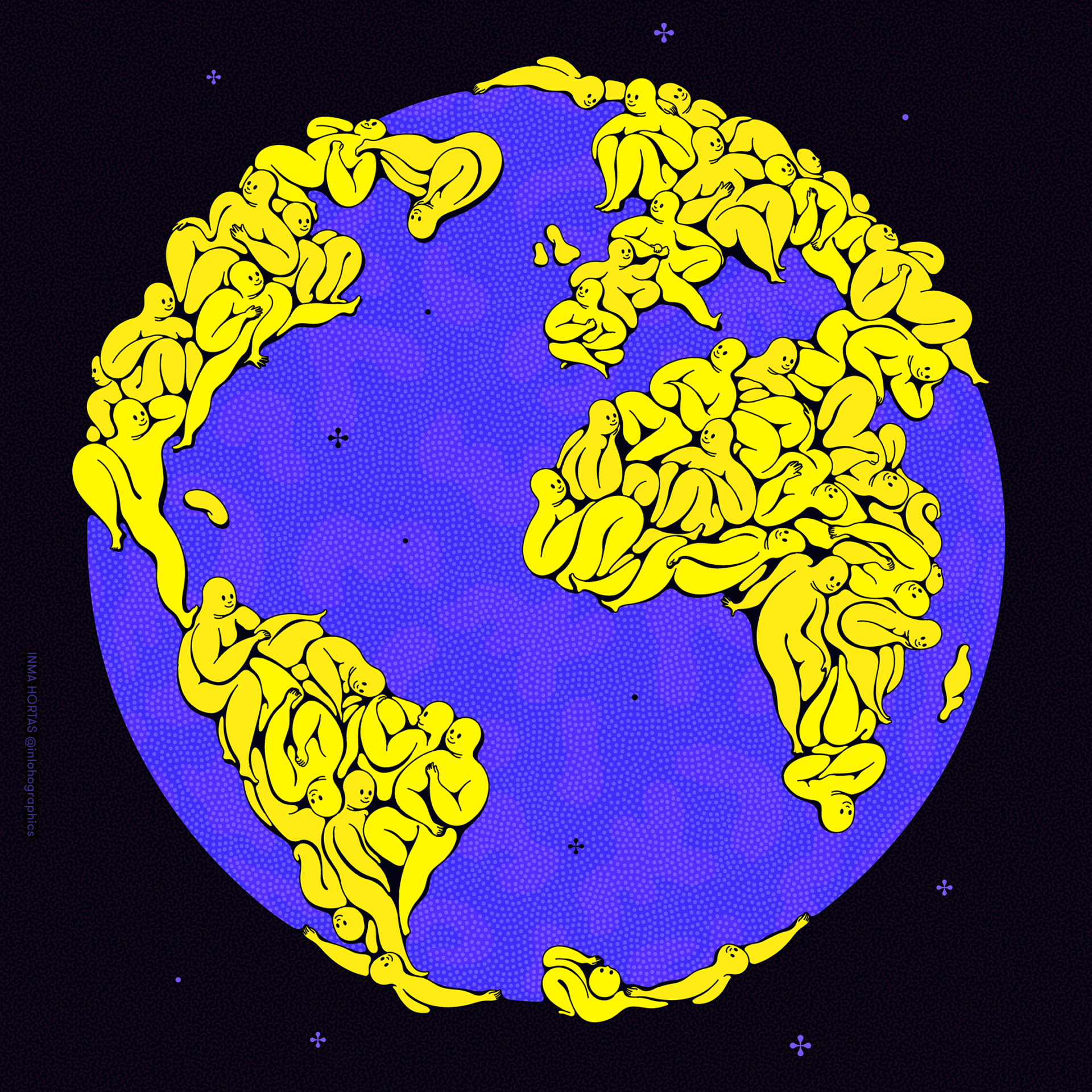 Editorial illustration for the article "A World Full Of Human Beings" at El Mundo by Inma Hortas @inlohographics.