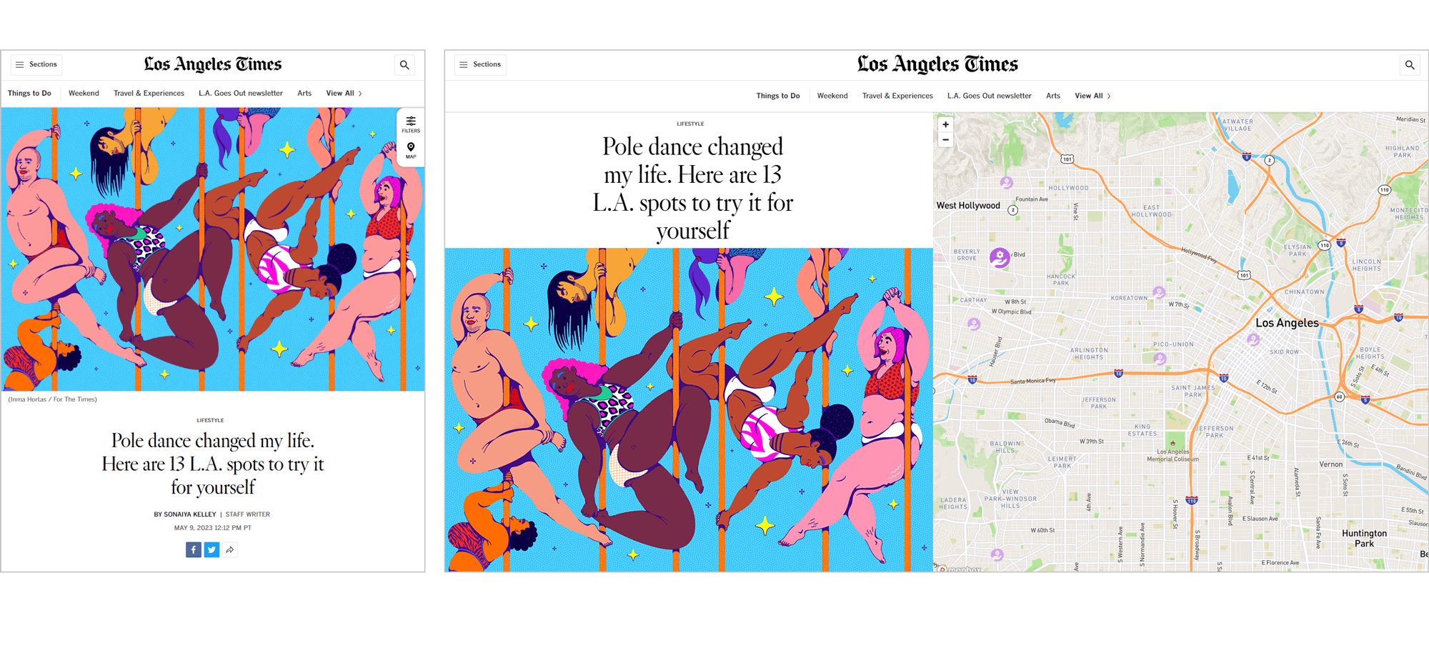 'Pole dance changed my life... L.A. spots to try it'. Los Angeles Times article illustrated by Inma Hortas @inlohographics