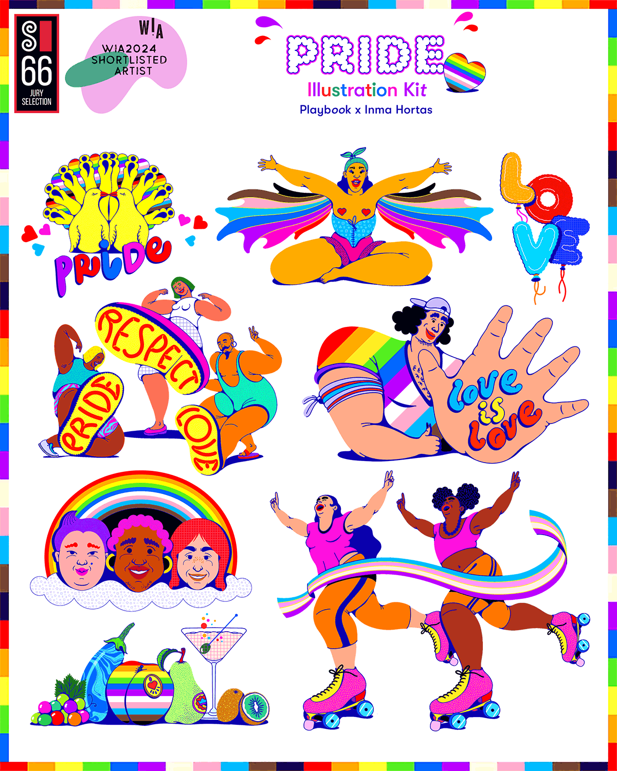 Pride illustrated collection by illustrator Inma Hortas inlohographics lgbt+ loveislove playbook
