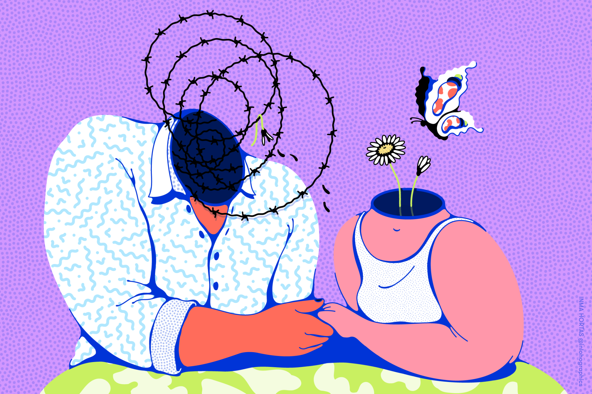 Editorial illustration for the L.A. Times: "L.A. Affairs: I’m young and attractive. So why am I on a date with a much older man?" by Inma Hortas @inlohographics.